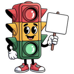 Funny Traffic Light Cartoon Character Holding Blank Sign