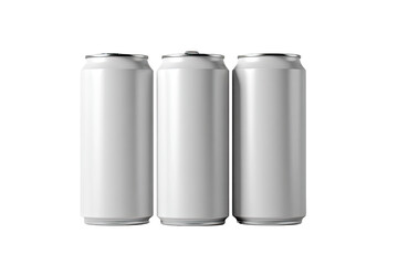 Three blank aluminum beverage cans in a row