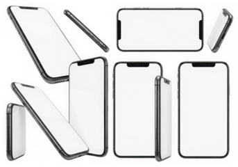 3d icon of collection of modern smartphones in various orientations and perspectives, isolated on transparent background