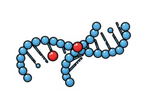 3d icon of stylized illustration of a dna double helix structure with red spheres representing molecules, isolated on transparent background