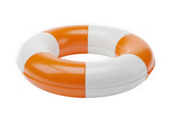 3d icon of a bright orange and white striped lifesaver ring isolated on a transparent background, symbolizing safety and rescue