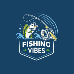 Fishing T-Shirt Design with Fish Icon and Logo – Vintage Angler Graphic, Outdoor Sport Print, Retro Fishing Emblem for Apparel, Merchandise, Branding, or Badges	