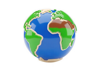 Naklejka premium 3d icon of stylized globe with continents isolated on transparent background