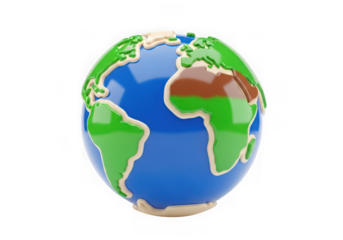 3d icon of stylized globe with continents isolated on transparent background