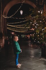 Christmas Street Illumination with Captivated Child