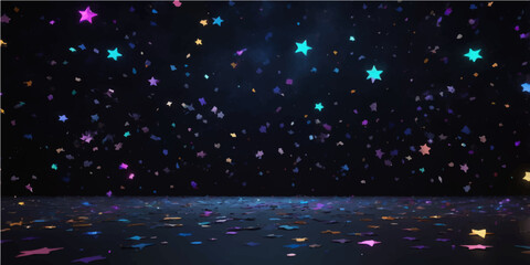 An abstract festive holiday background with bright colorful glowing lights, bokeh, and glittering stars