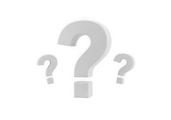 3d icon of three white question marks of different sizes isolated on transparent background