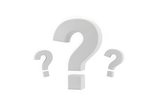 3d icon of three white question marks of different sizes isolated on transparent background