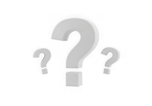 3d icon of three white question marks of different sizes isolated on transparent background