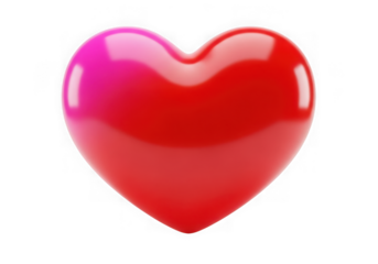 3d icon of a glossy, vibrant red heart with a pink gradient, symbolizing love and affection, isolated on a transparent background