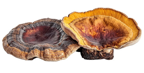 polypore mushrooms, isolated on black.