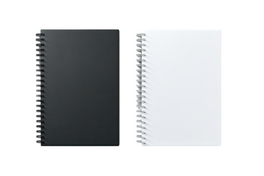 Two spiral-bound notebooks, one black, one white, side-by-side
