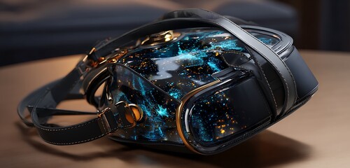 Tech-style handbag with seamless surface and soft-glow embedded UI