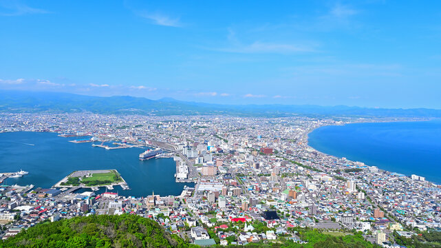 Superb view of Hakodate city from Mount Hakodate, Hakodate city, Hokkaido, Japan