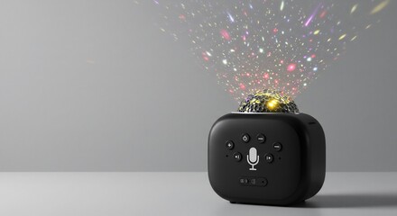 Futuristic device projects vibrant colorful sparks illuminated by soft ambient light. AI Generated