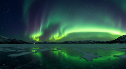 Naklejka premium Northern Lights Dance Over Frozen Lake
