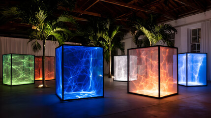 of technology and art with neon hues and shifting AI patterns