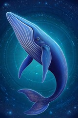 Majestic whale swimming in cosmic ocean depicting harmony of nature and technology