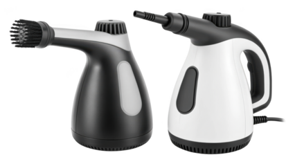 Handheld steam cleaner with round brush head isolated on transparent 