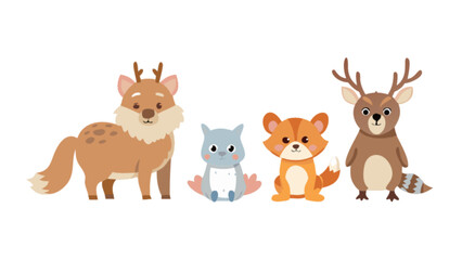 Cute cartoon animals illustration vector design featuring deer fox squirrel and woodland creatures for kids art