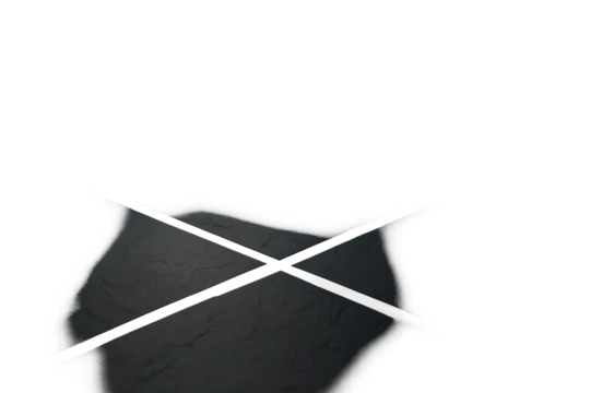 Tile with grout cross layout on textured dark slate surface, transparent background