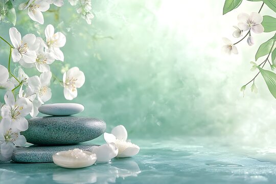 Design a serene banner for a benur-themed garden retreat, showcasing calming colors, elegant floral motifs, and peaceful imagery, blended with soft textures that evoke tranquility and natural beauty, 