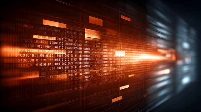 AI background with interwoven binary code streams and abstract electronic fragments