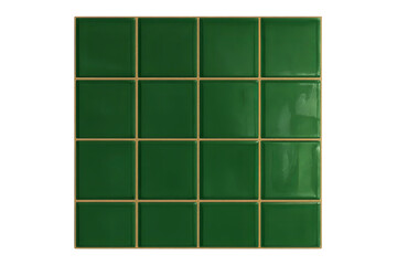 Green square ceramic tiles with yellow grout lines, transparent background