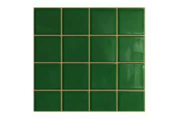 Green square ceramic tiles with yellow grout lines, transparent background