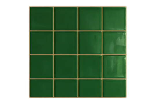 Green square ceramic tiles with yellow grout lines, transparent background