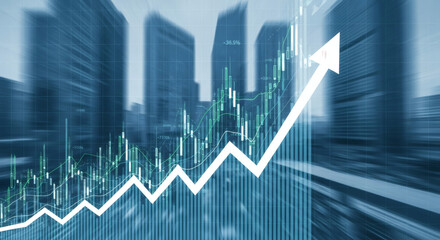 Transparent stock market investment trading graph growth and arrow up. Trade business analytics graph and financial chart.