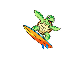 Playful Turtle Surfing on a Colorful Surfboard in Vibrant Ocean Waters