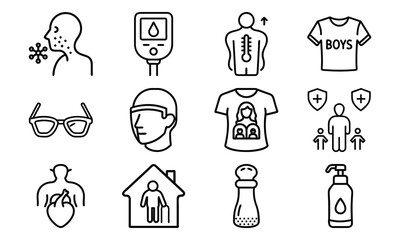 Health, Hygiene, and Family Care Icon Set – Medical, Wellness, and Personal Protection Vector Illustrations for Kids, Adults, and Home Use

