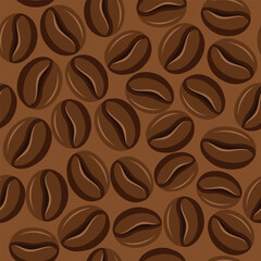Coffee beans pattern. Seamless pattern with brown coffee beans on beige background. Great for coffee packaging, cafe branding, textiles and kitchen decor