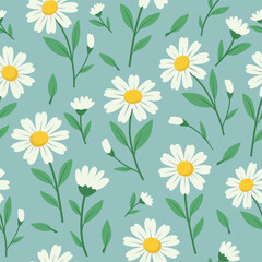 Daisy pattern. Seamless floral pattern with white daisies and yellow center. Perfect for spring summer prints, packaging and cute stationery