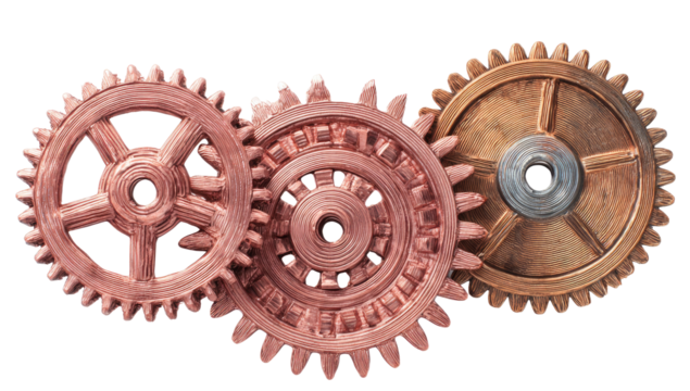 Interlocking gears in rose and copper tones