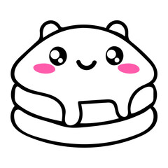 Illustration of a cute kawaii pancake stack with syrup and pink cheeks and a happy expression on a white background
