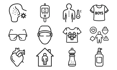Health, Hygiene, and Family Care Icon Set – Medical, Wellness, and Personal Protection Vector Illustrations for Kids, Adults, and Home Use

