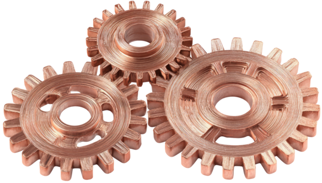 Three interconnected copper gears