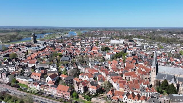 Aerial video from the historical city Deventer in the Netherlands