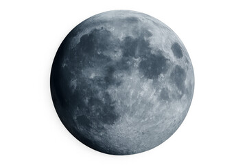 Photorealistic 3d rendering of the full moon isolated on transparent background, showcasing intricate craters and surface details