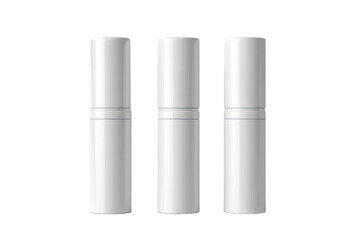 Three identical, cylindrical, white containers.  Each has a smooth surface and a subtle, horizontal band around the middle.  Simple, modern design