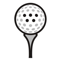 A golf ball on a tee, featuring a bold vector on white background.