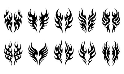 Naklejka premium Acid Neo-tribal shapes. Abstract ethnic shapes in gothic style. Hand drawn modern elements for typography, tattoo, poster, cover. Vector illustration