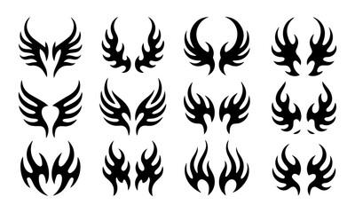 Naklejka premium Acid Neo-tribal shapes. Abstract ethnic shapes in gothic style. Hand drawn modern elements for typography, tattoo, poster, cover. Vector illustration