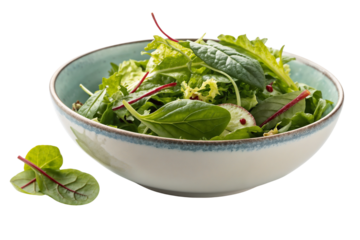 Fresh green salad in a bowl from leafy geens  isolates on transparent background