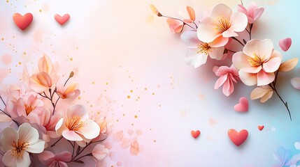 Mothers day greeting card with floral elements hearts and soft pastel background
