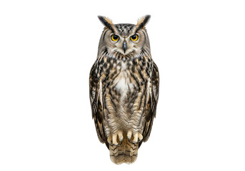 Naklejka premium Eurasian eagleowl standing and facing forward, isolated on transparent background