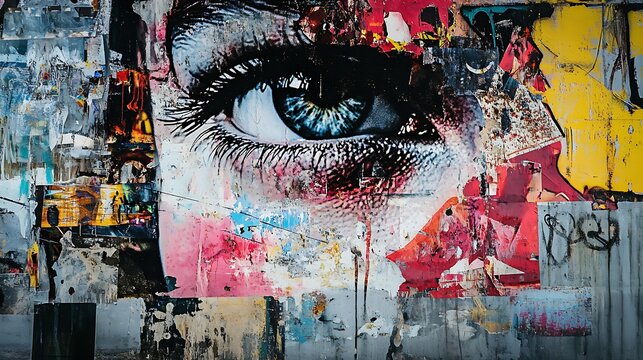Multiple exposure graffiti wall with layered street art creative mixed media design