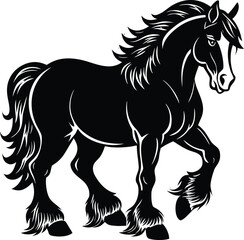 Black silhouette vector of a running mustang stallion with a flowing mane and tail